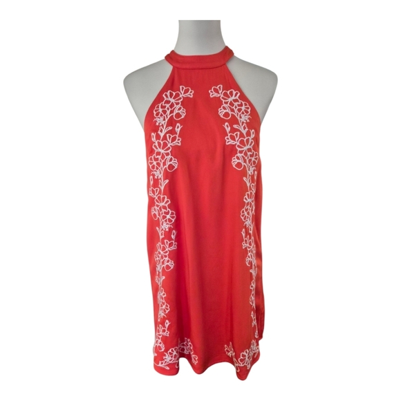 Lulus Orange High Neck Halter Embroidered Floral Shift Dress Women’s Small NWT - Picture 1 of 6